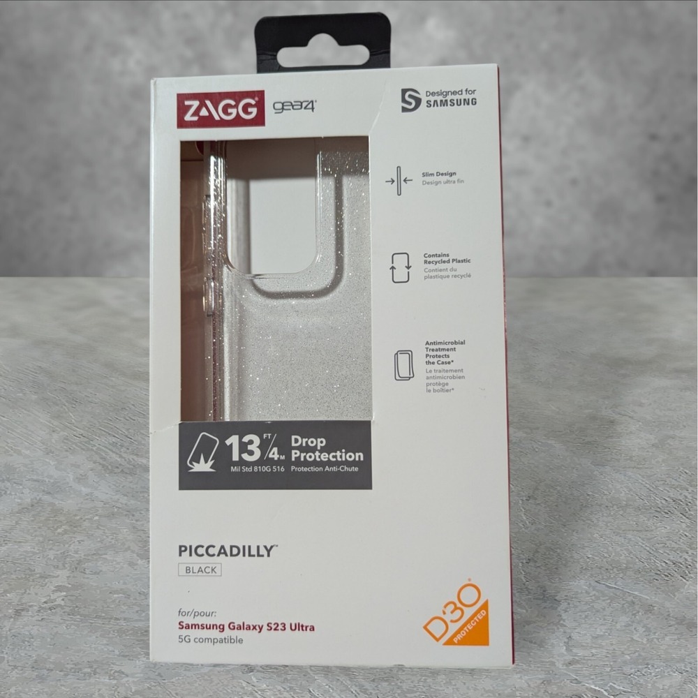 ZAGG Gear4 Piccadilly Black Case for Samsung Galaxy S23 Ultra - Clear/Glitter T1